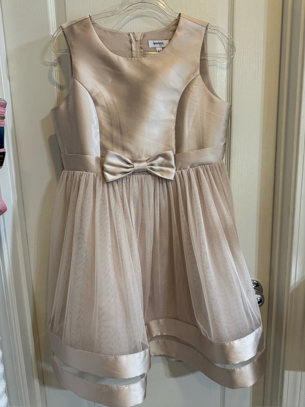 Speechless Girls' Satin & Tulle Dress in Champagne Blush